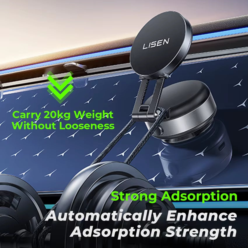 LISEN 360 Rotation Low Noise Strong Suction Magnetic Car Mobile Phone Holder Vacuum Suction Retractable Mount for Car Dashboard